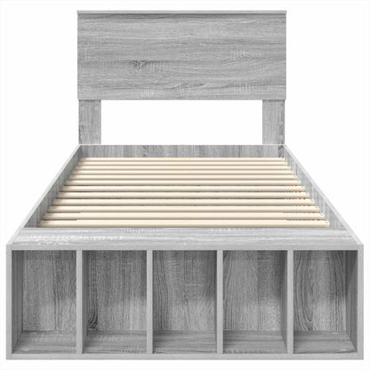 Bed Frame with Shelf Grey Sonoma 75 x 190 cm Engineered Wood