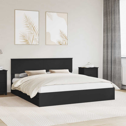Storage Bed with Headboard Black 200 x 200 cm Engineered Wood