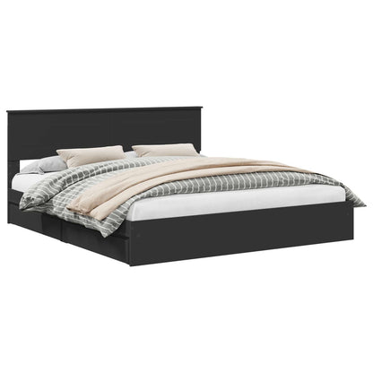 Storage Bed with Headboard Black 200 x 200 cm Engineered Wood
