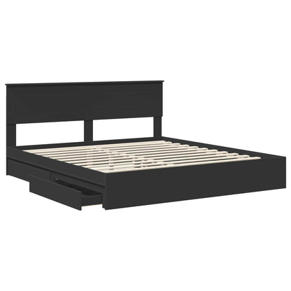 Storage Bed with Headboard Black 200 x 200 cm Engineered Wood