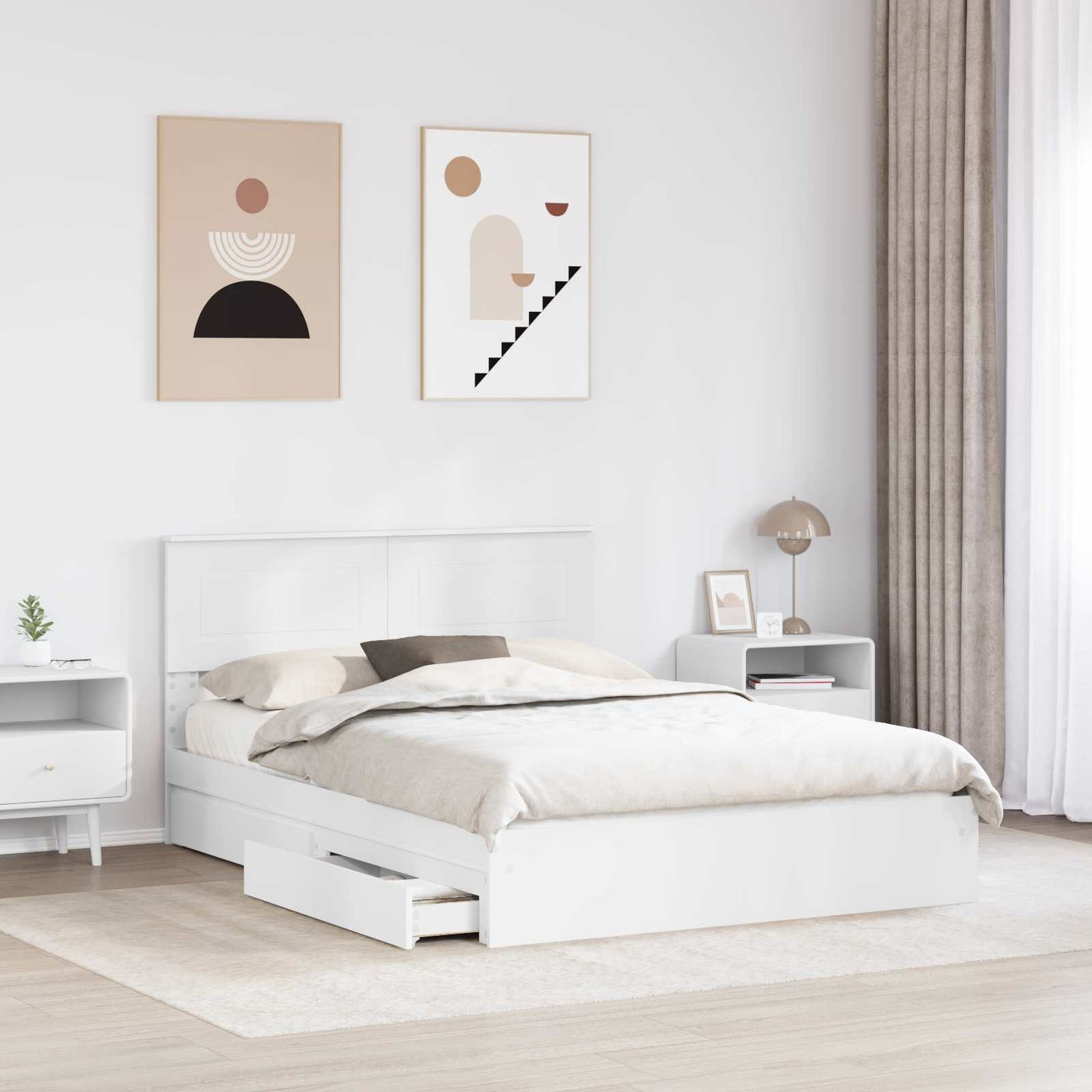 Storage Bed with Headboard White 160 x 200 cm Engineered Wood