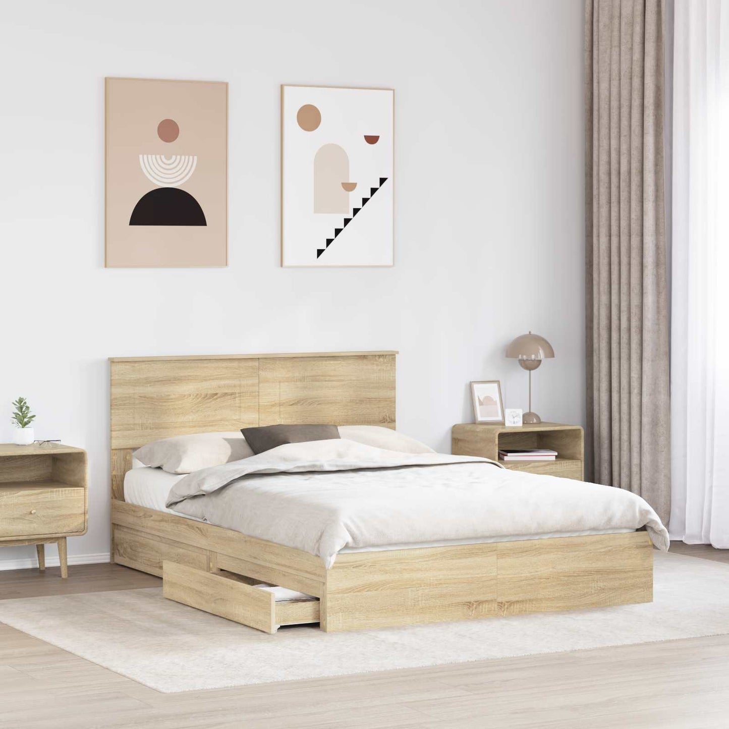 Storage Bed with Drawer Sonoma Oak 160 x 200 cm Engineered Wood