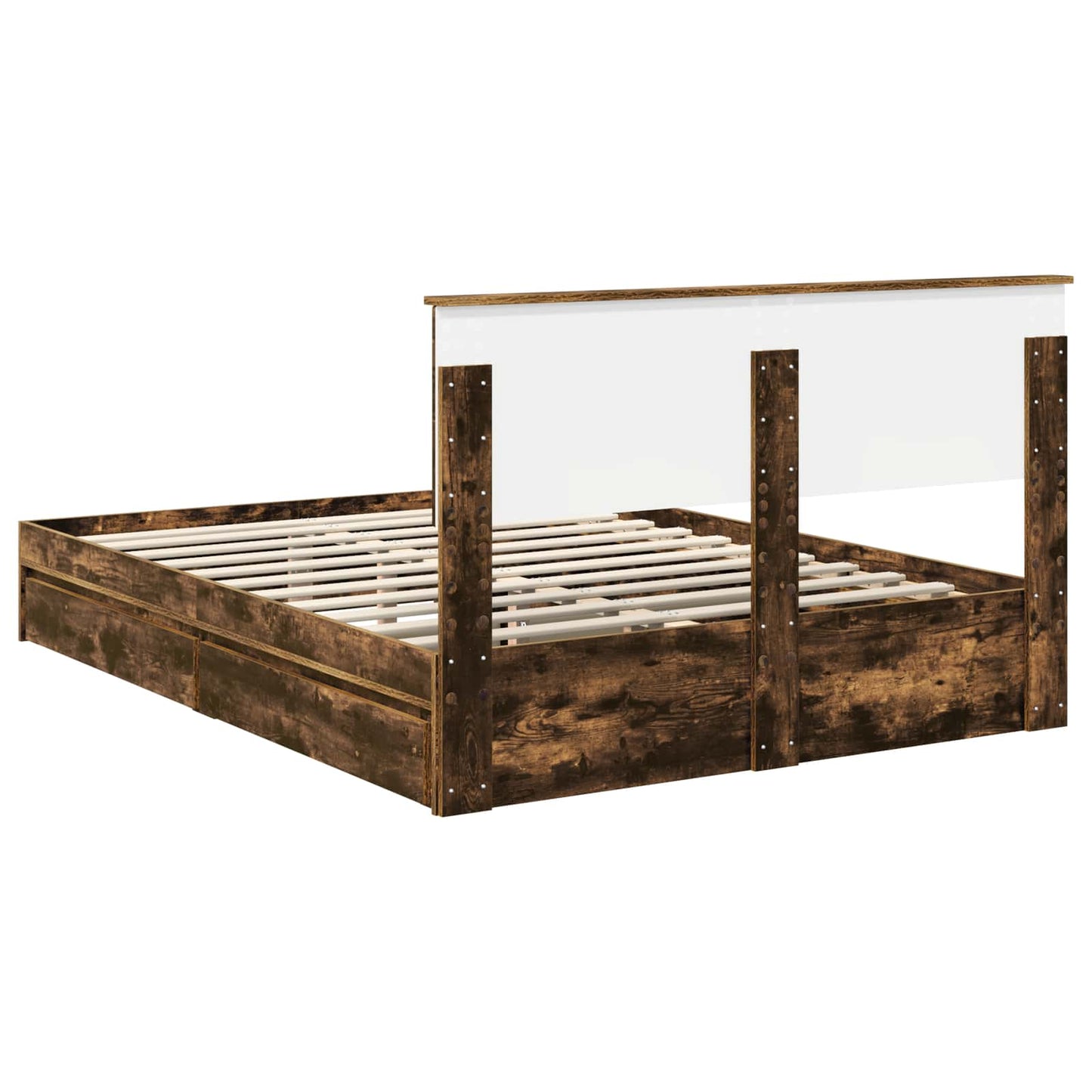 Storage Bed with Drawer Smoked Oak 160 x 200 cm Engineered Wood