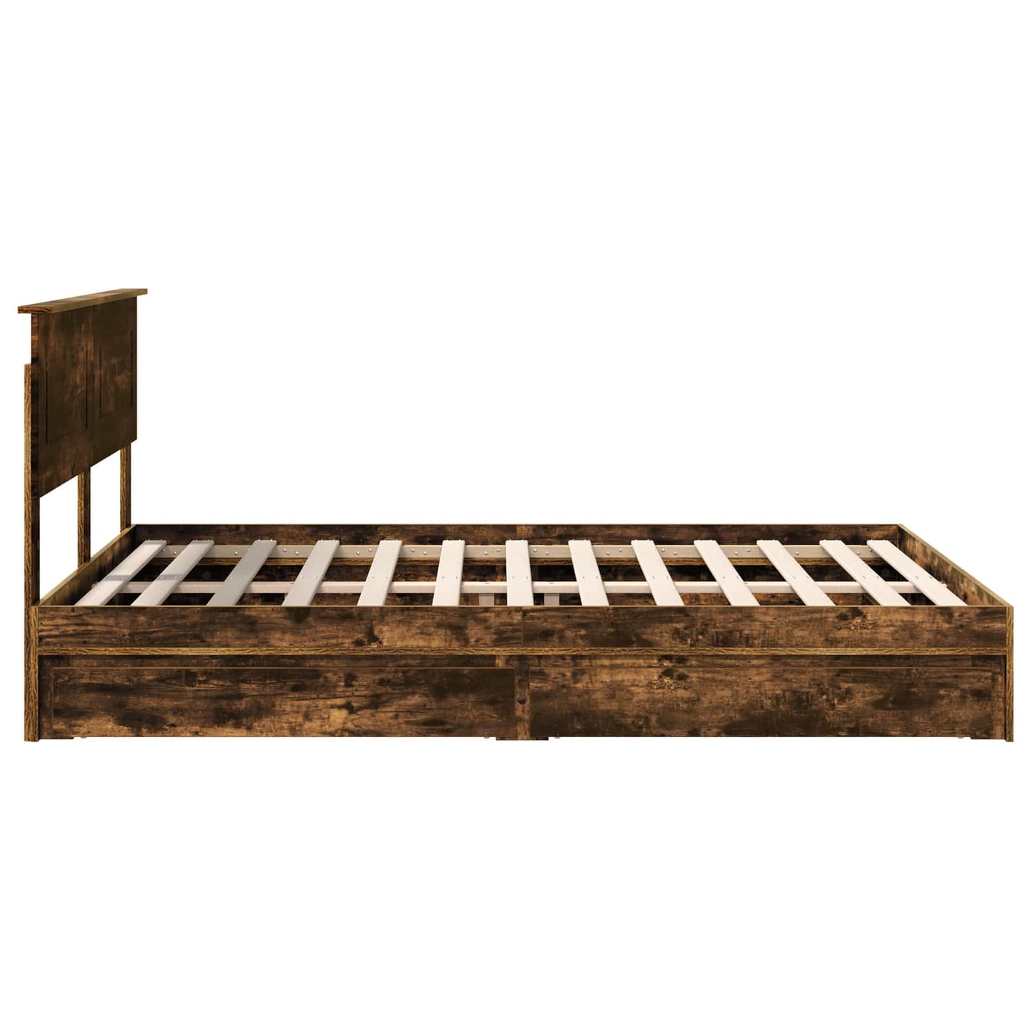 Storage Bed with Drawer Smoked Oak 160 x 200 cm Engineered Wood