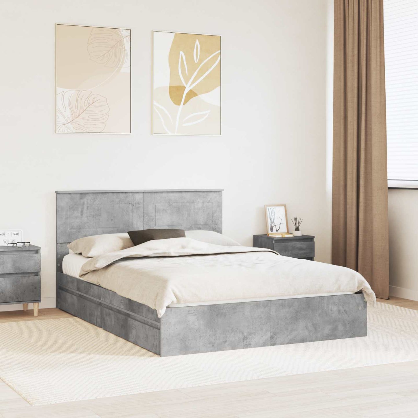 Storage Bed Concrete Grey 150 x 200 cm Engineered Wood