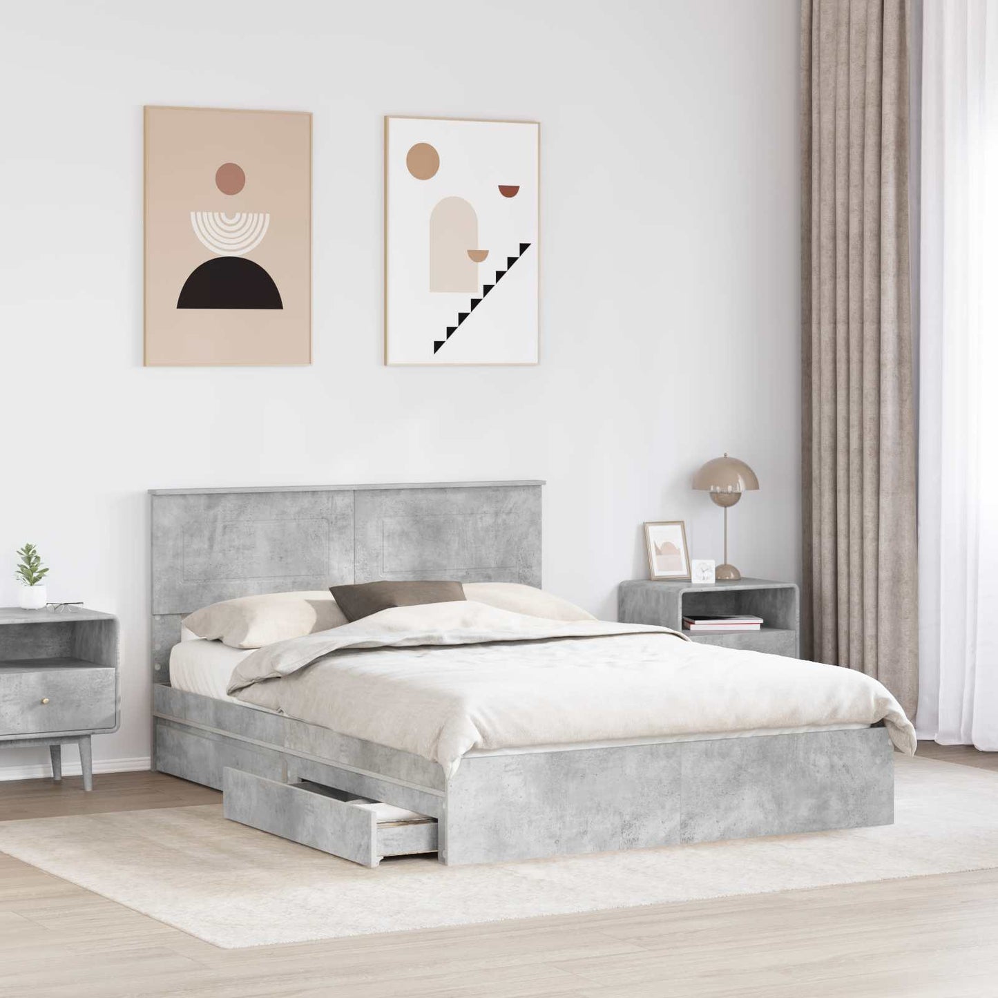 Storage Bed Concrete Grey 150 x 200 cm Engineered Wood