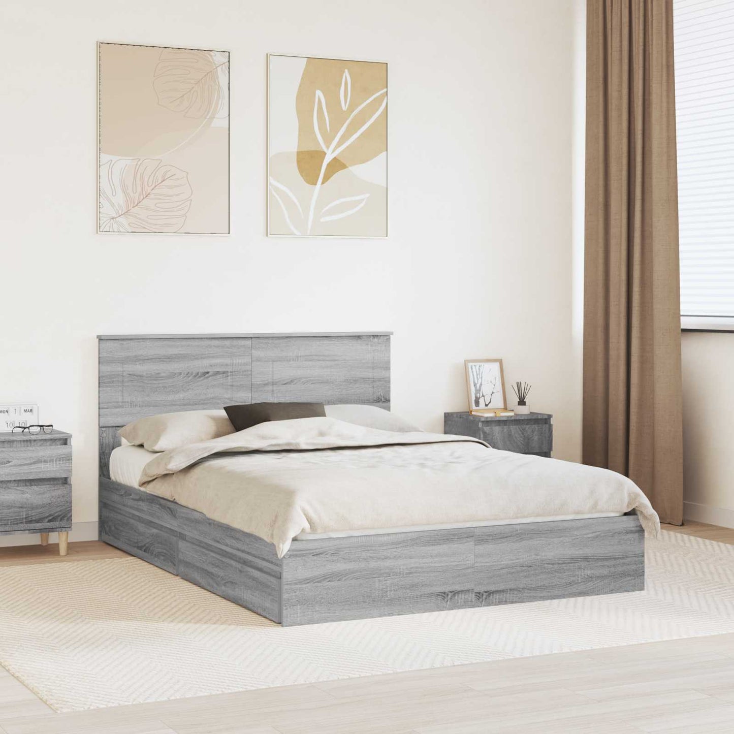 Storage Bed Grey Sonoma 150 x 200 cm Engineered Wood