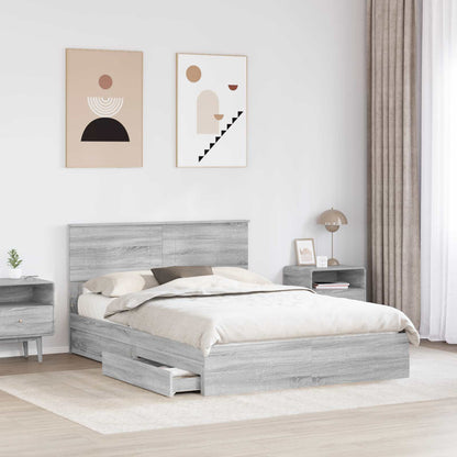 Storage Bed Grey Sonoma 140 x 200 cm Engineered Wood