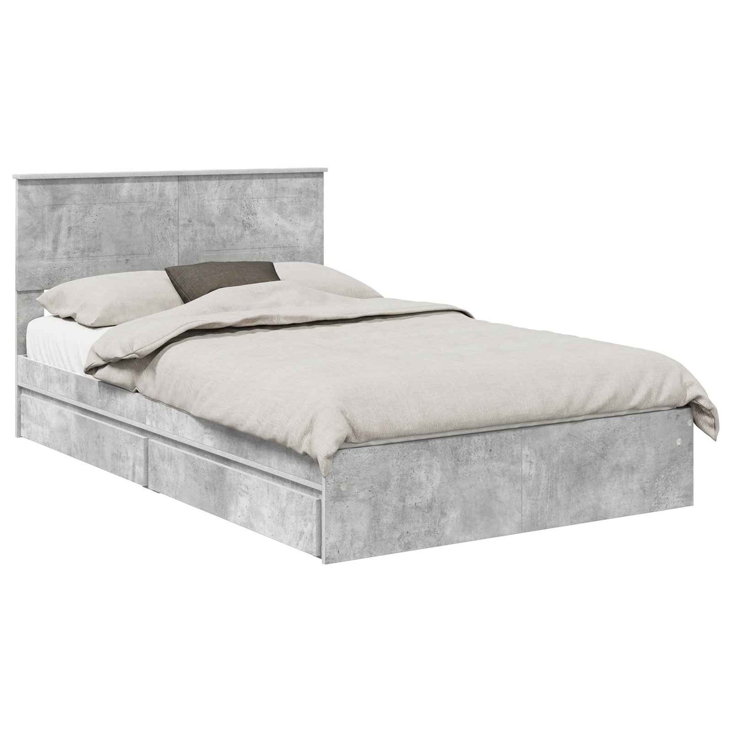 Storage Bed Concrete Grey 135 x 190 cm Engineered Wood