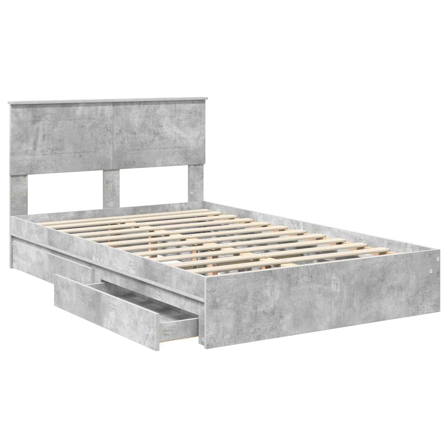 Storage Bed Concrete Grey 135 x 190 cm Engineered Wood