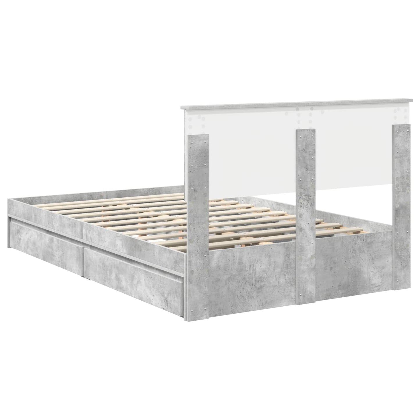 Storage Bed Concrete Grey 135 x 190 cm Engineered Wood