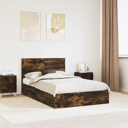 Storage Bed with Drawer Smoked Oak 135 x 190 cm Engineered Wood