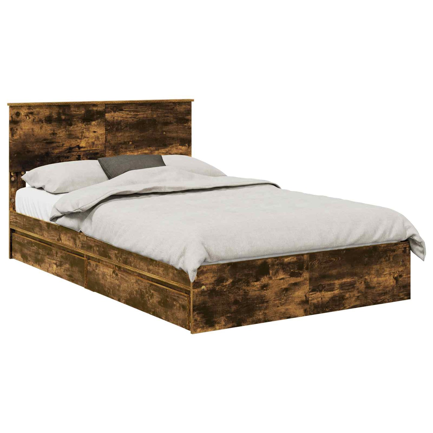 Storage Bed with Drawer Smoked Oak 135 x 190 cm Engineered Wood