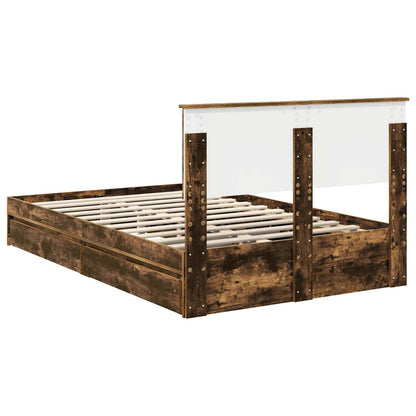 Storage Bed with Drawer Smoked Oak 135 x 190 cm Engineered Wood