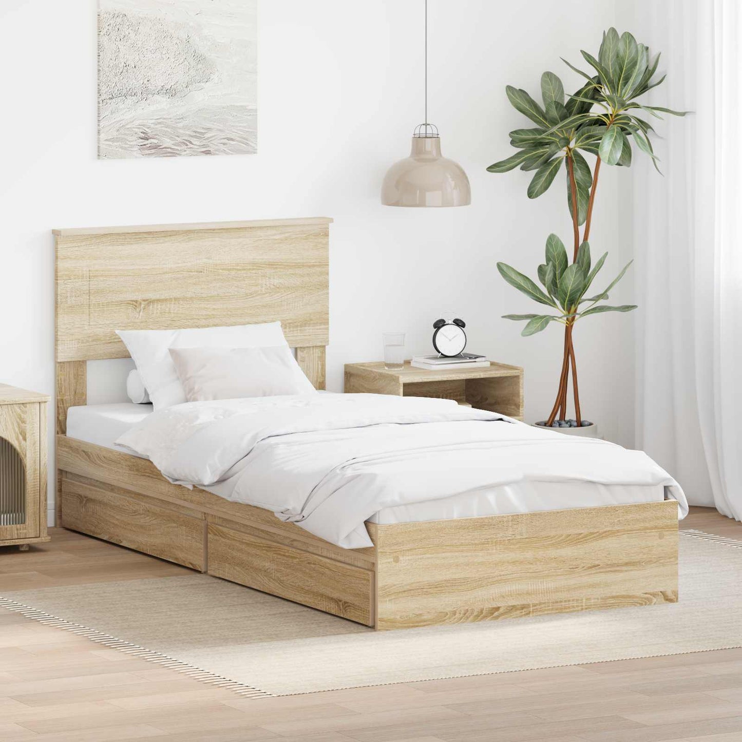 Storage Bed with Drawer Sonoma Oak 100 x 200 cm Engineered Wood