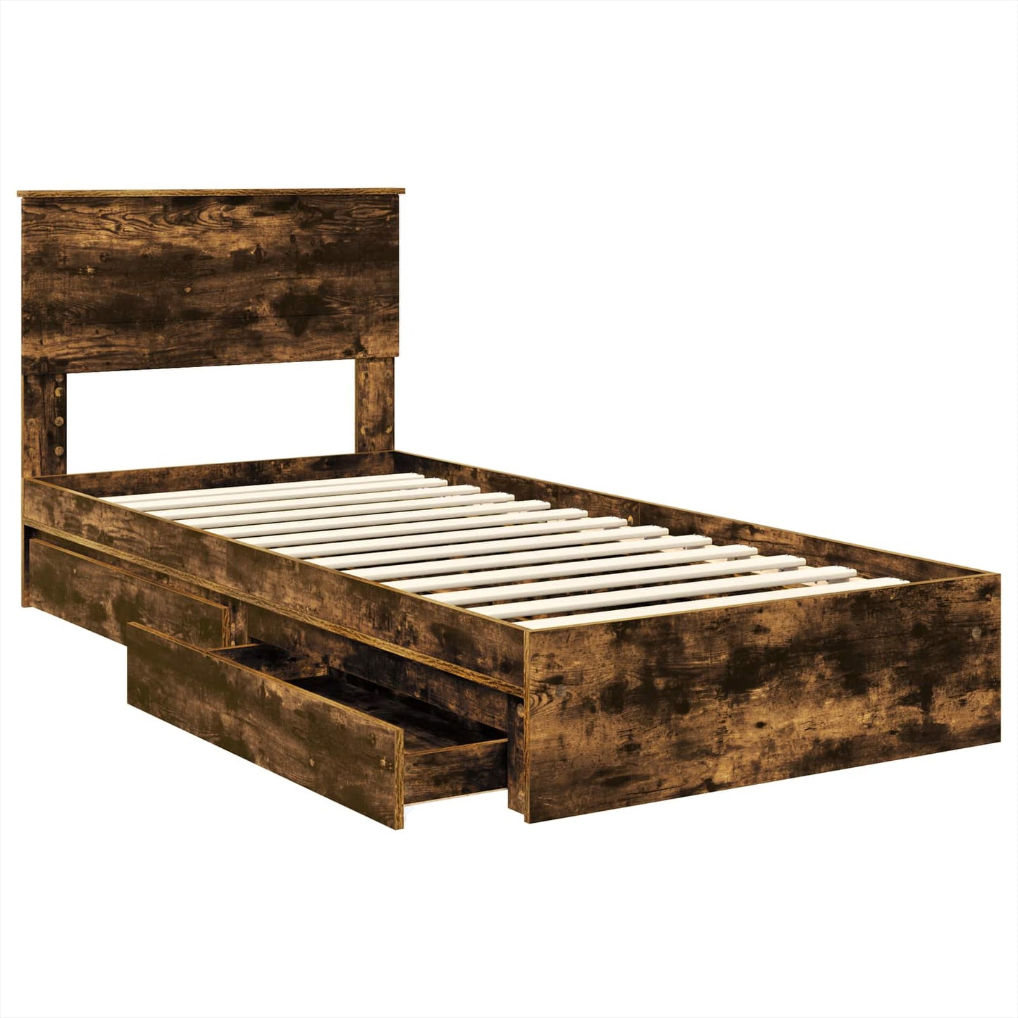 Storage Bed with Drawer Smoked Oak 100 x 200 cm Engineered Wood