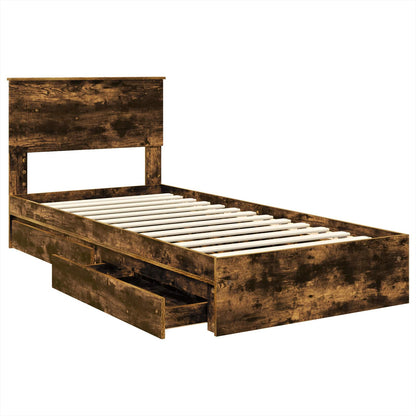 Storage Bed with Drawer Smoked Oak 100 x 200 cm Engineered Wood