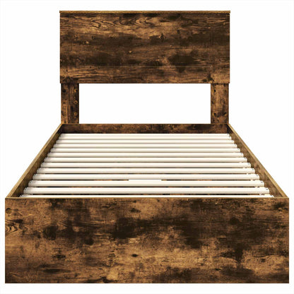 Storage Bed with Drawer Smoked Oak 100 x 200 cm Engineered Wood