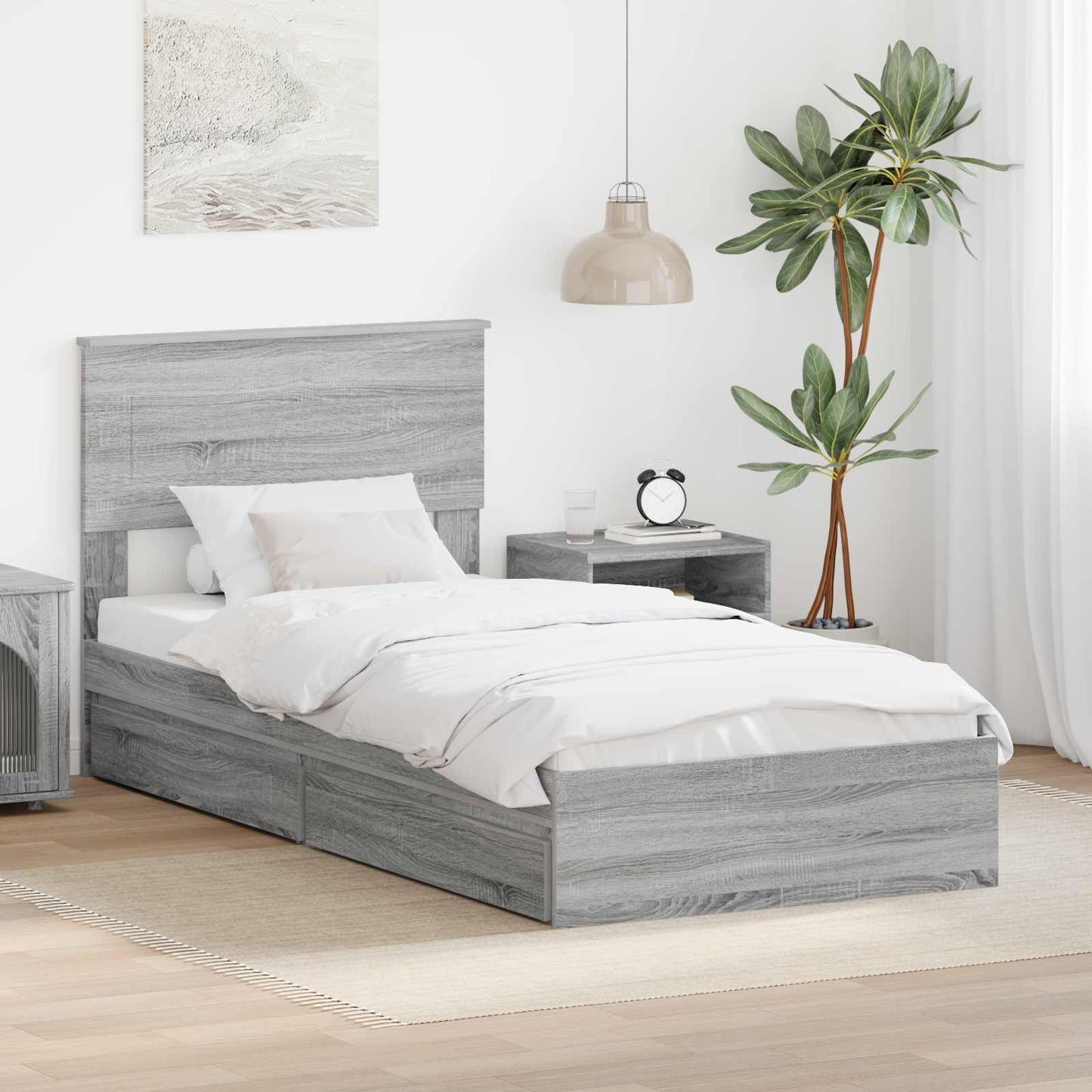 Storage Bed Grey Sonoma 100 x 200 cm Engineered Wood