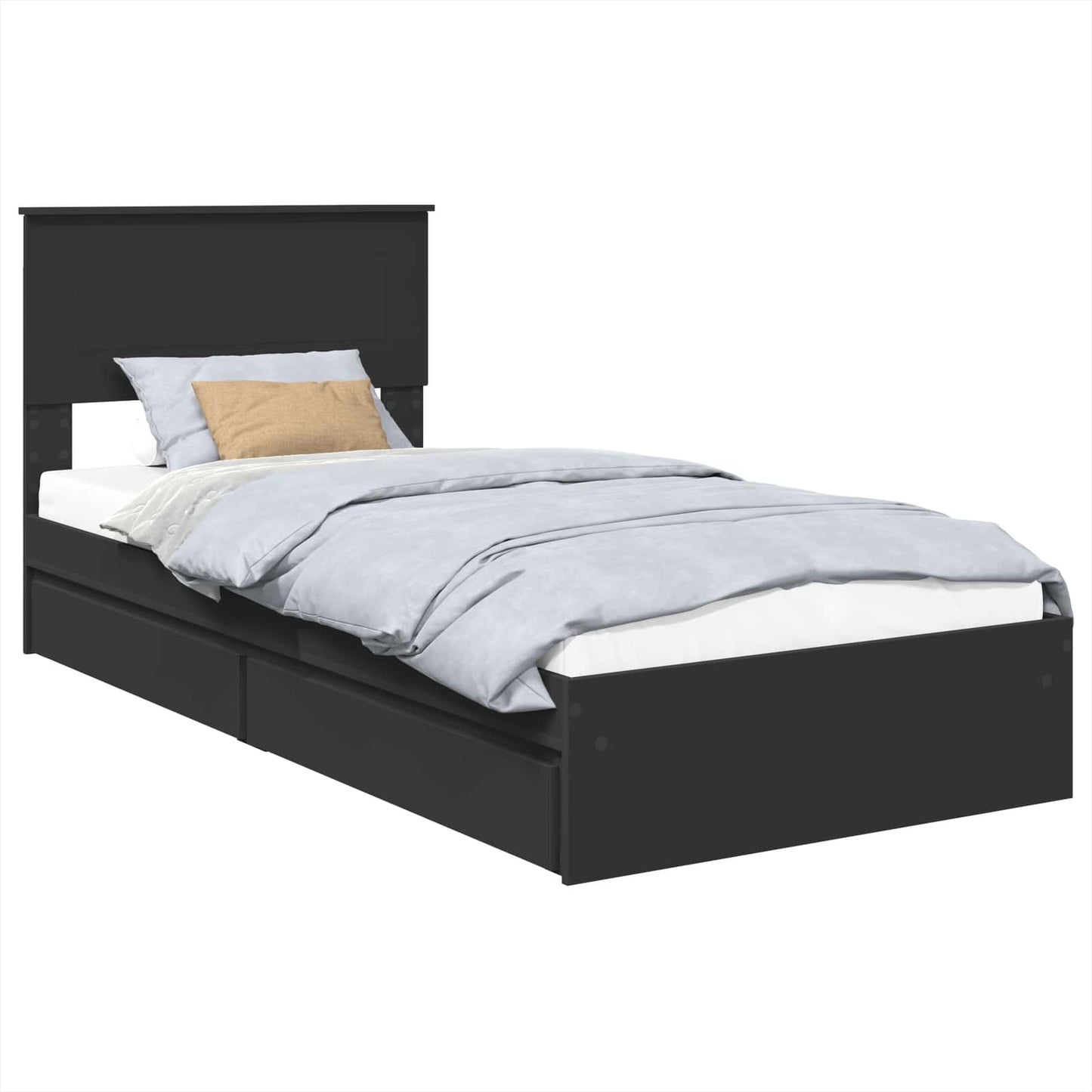 Storage Bed with Headboard Black 90 x 190 cm Engineered Wood