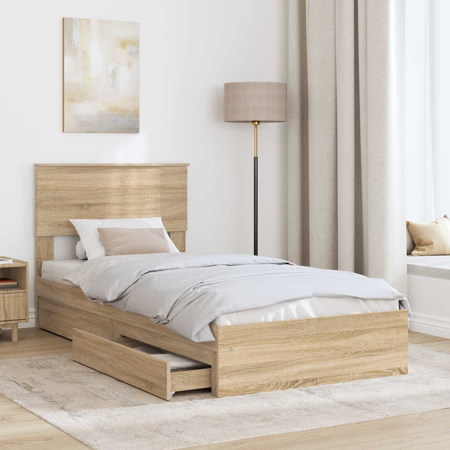 Storage Bed with Drawer Sonoma Oak 90 x 200 cm Engineered Wood
