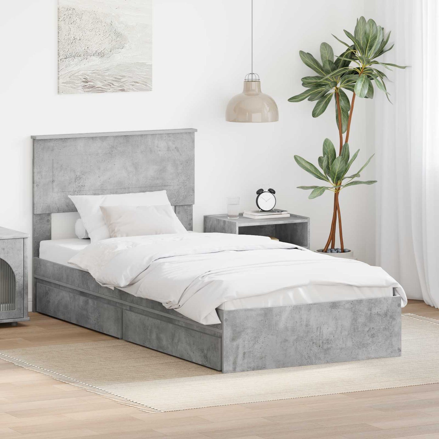 Storage Bed Concrete Grey 90 x 200 cm Engineered Wood