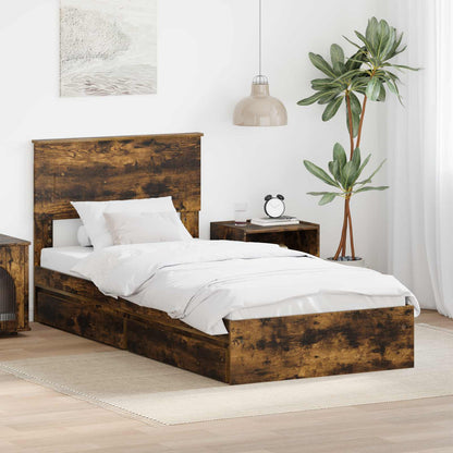Storage Bed with Drawer Smoked Oak 90 x 200 cm Engineered Wood