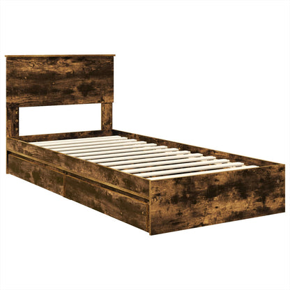 Storage Bed with Drawer Smoked Oak 90 x 200 cm Engineered Wood