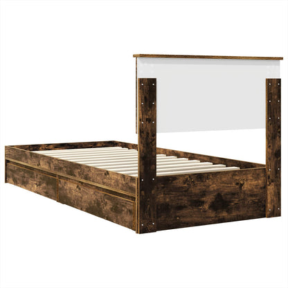 Storage Bed with Drawer Smoked Oak 90 x 200 cm Engineered Wood