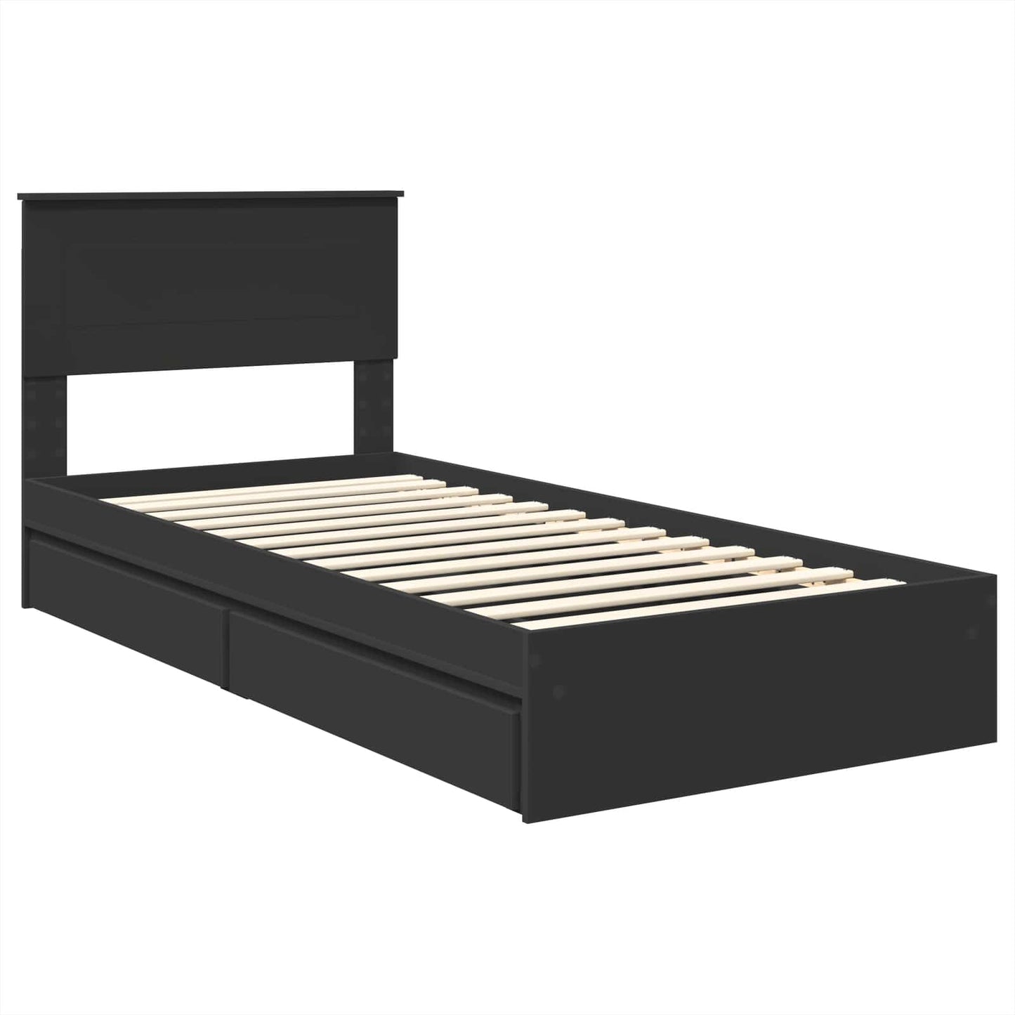 Storage Bed with Headboard Black 75 x 190 cm Engineered Wood