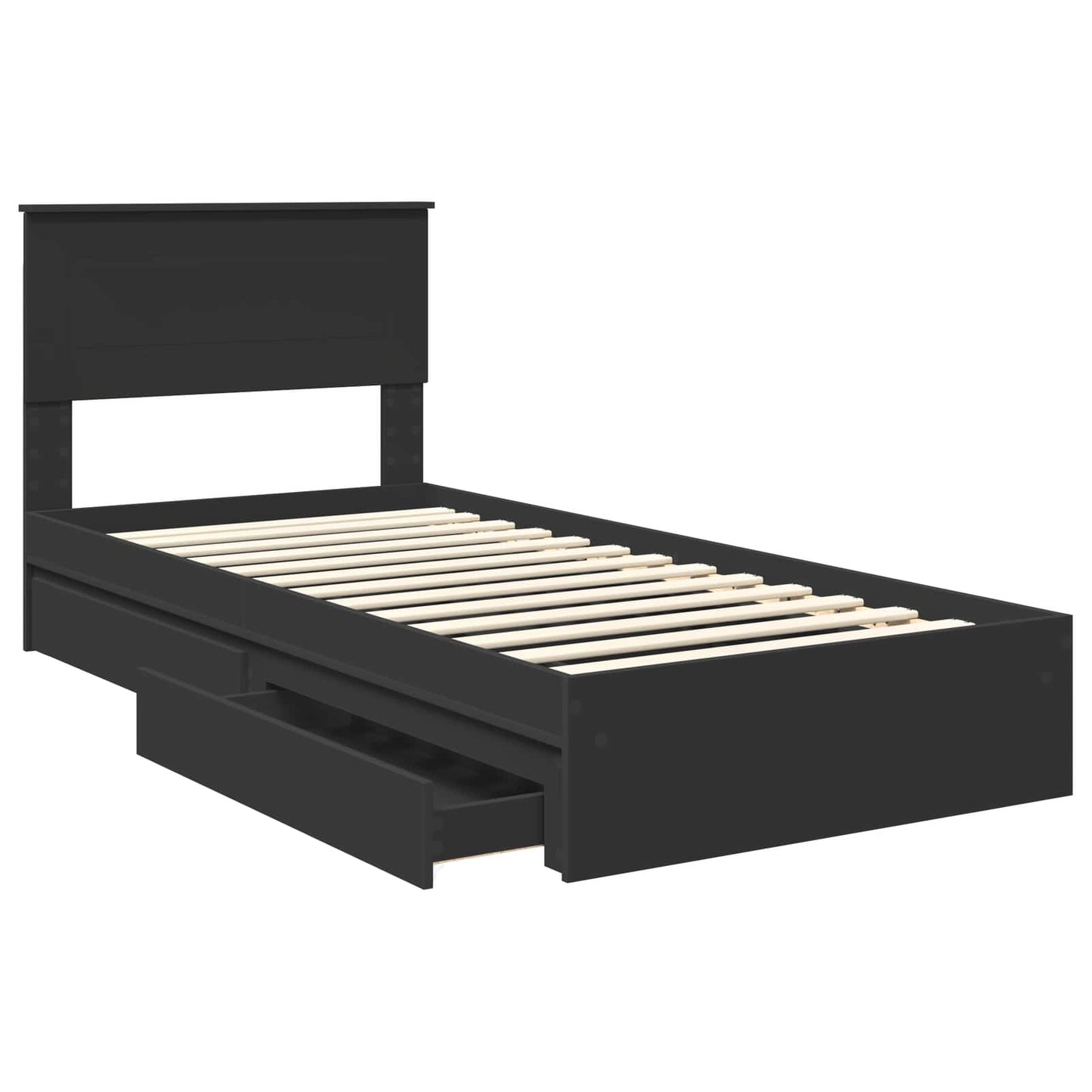 Storage Bed with Headboard Black 75 x 190 cm Engineered Wood
