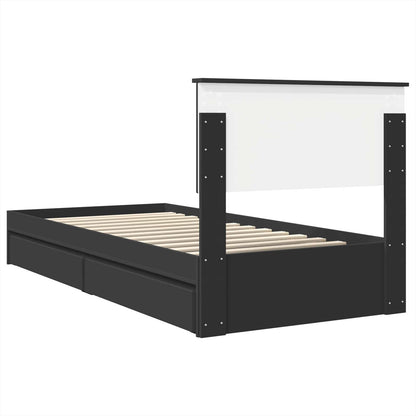 Storage Bed with Headboard Black 75 x 190 cm Engineered Wood