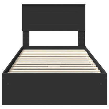 Storage Bed with Headboard Black 75 x 190 cm Engineered Wood