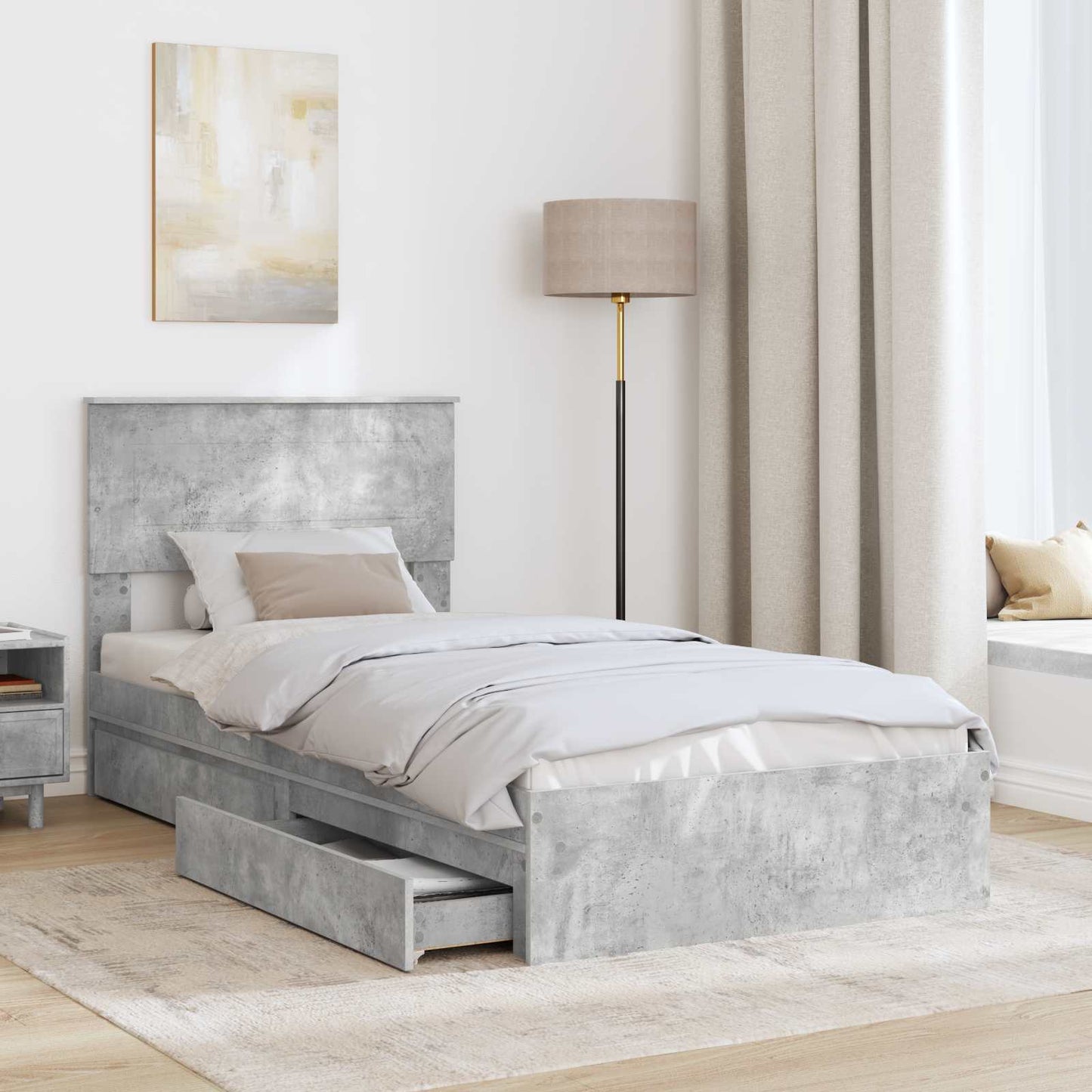 Storage Bed Concrete Grey 70 x 190 cm Engineered Wood