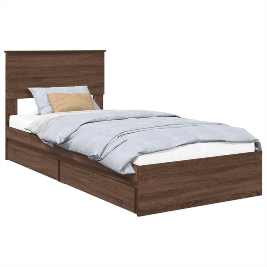 Storage Bed with Drawer Brown Oak 75 x 190 cm Engineered Wood