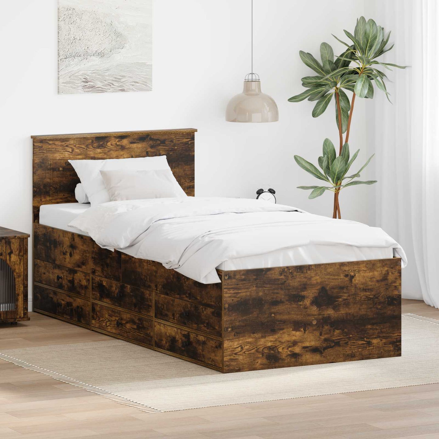 Daybed Manual Smoked Oak and Black 100 x 200 cm Engineered Wood
