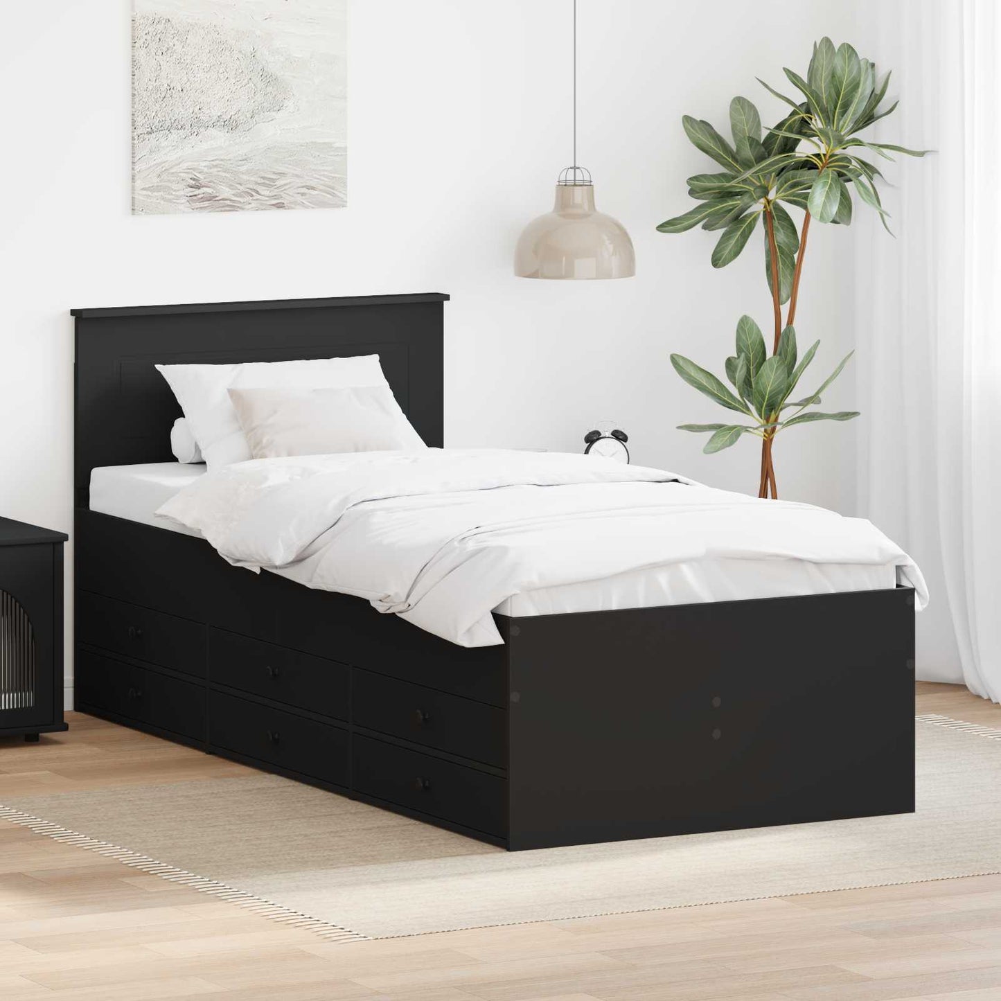 Daybed with Drawer Manual Black 90 x 200 cm Engineered Wood