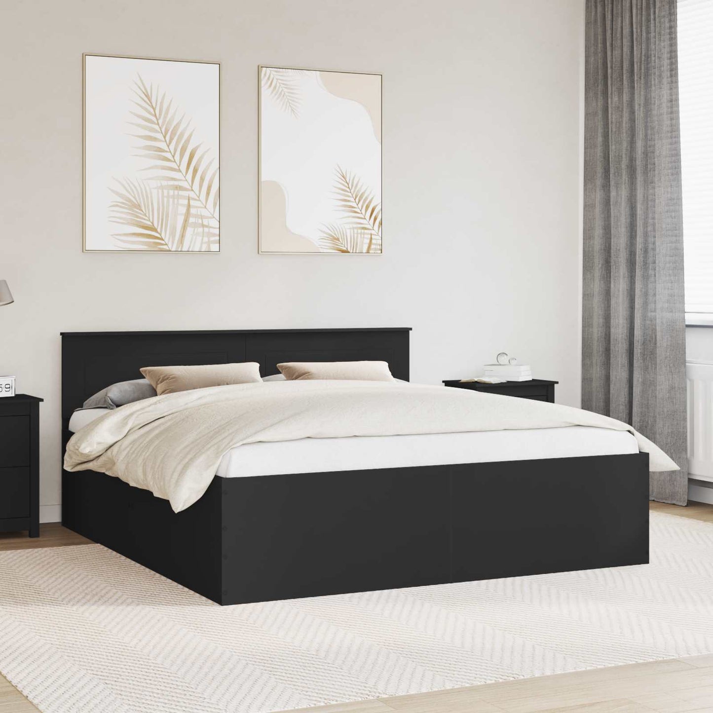 Bed Frame with Headboard Black 200 x 200 cm Engineered Wood