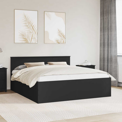 Bed Frame with Headboard Black 200 x 200 cm Engineered Wood