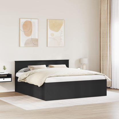 Bed Frame with Headboard Black 200 x 200 cm Engineered Wood
