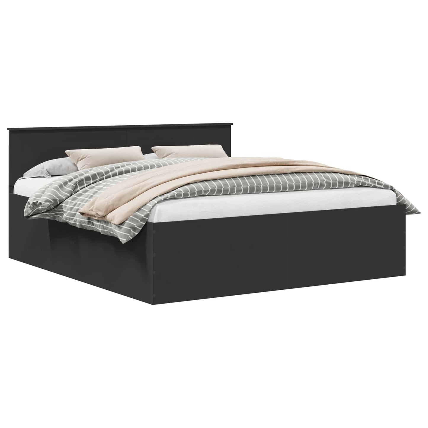 Bed Frame with Headboard Black 200 x 200 cm Engineered Wood