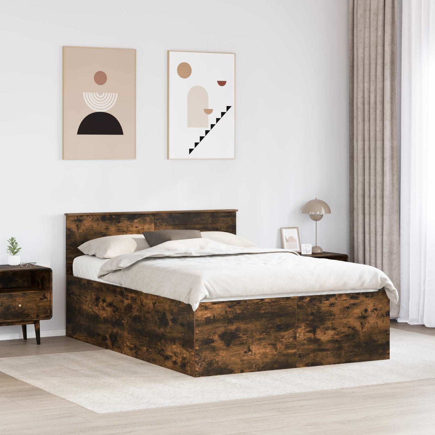 Bed Frame Smoked Oak 160 x 200 cm Engineered Wood
