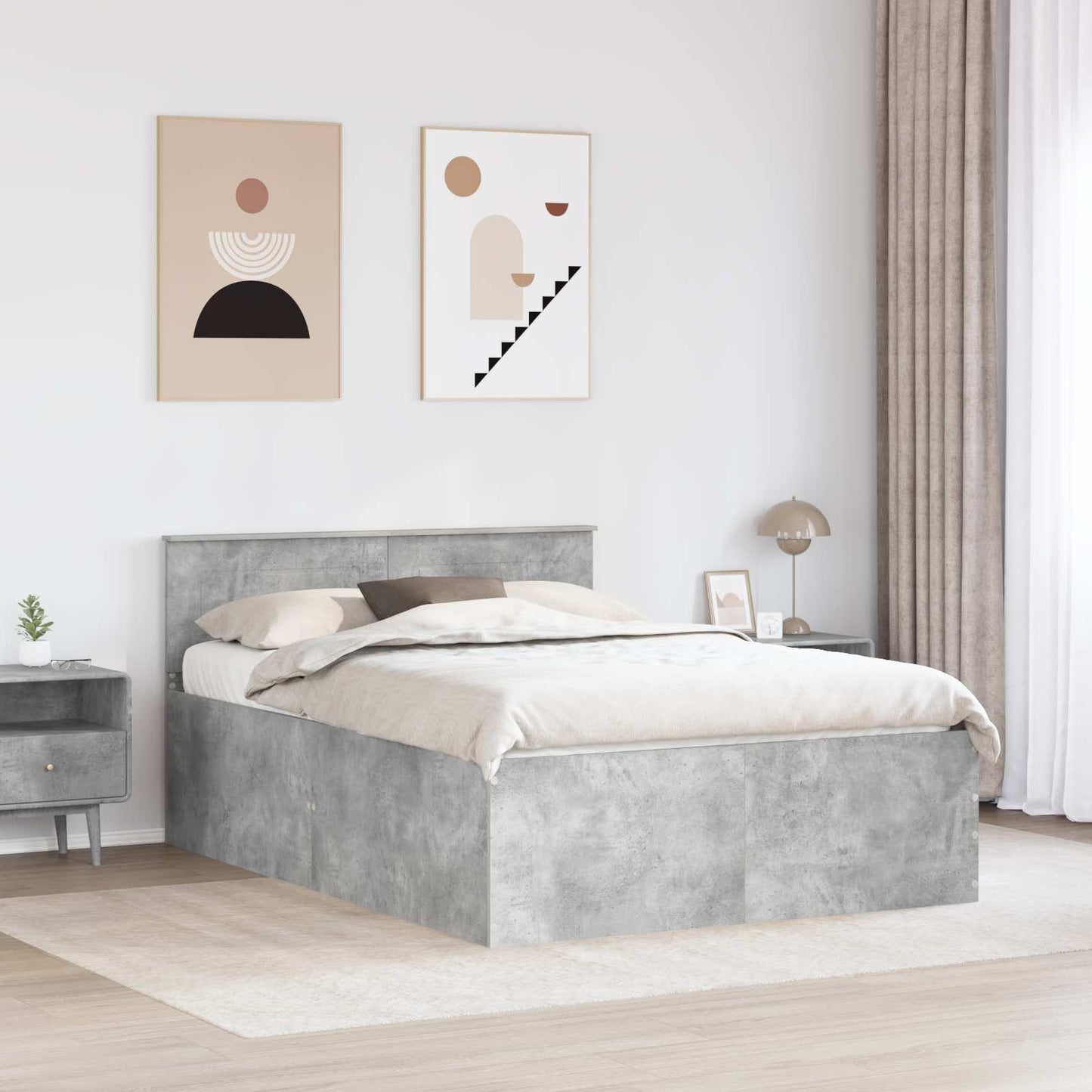 Bed Frame Concrete Grey 150 x 200 cm Engineered Wood