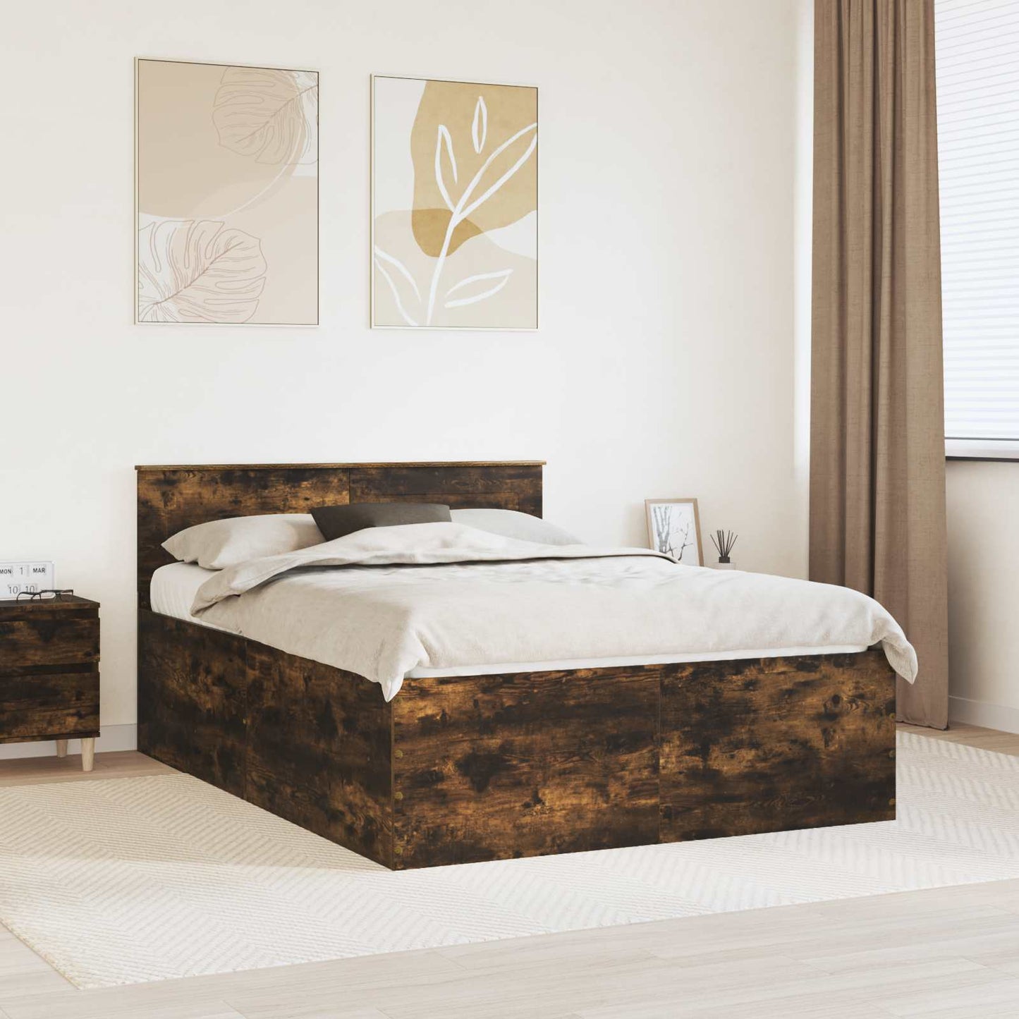Bed Frame Smoked Oak 150 x 200 cm Engineered Wood