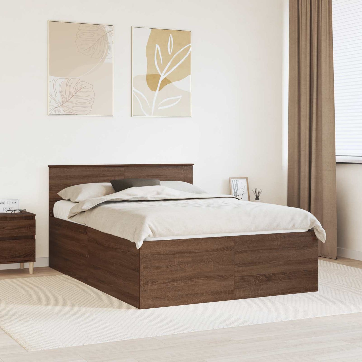 Bed Frame with Headboard Brown Oak 150 x 200 cm Engineered Wood