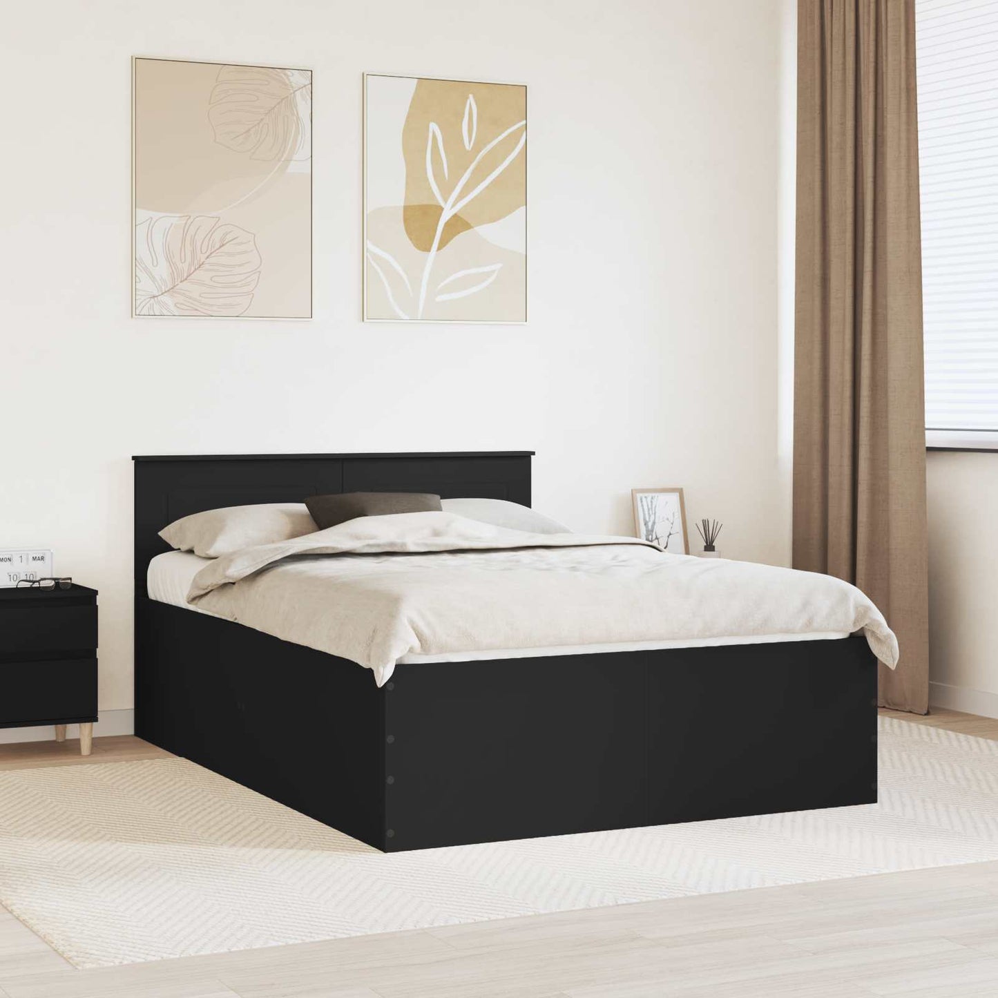 Bed Frame with Headboard Black 140 x 190 cm Engineered Wood