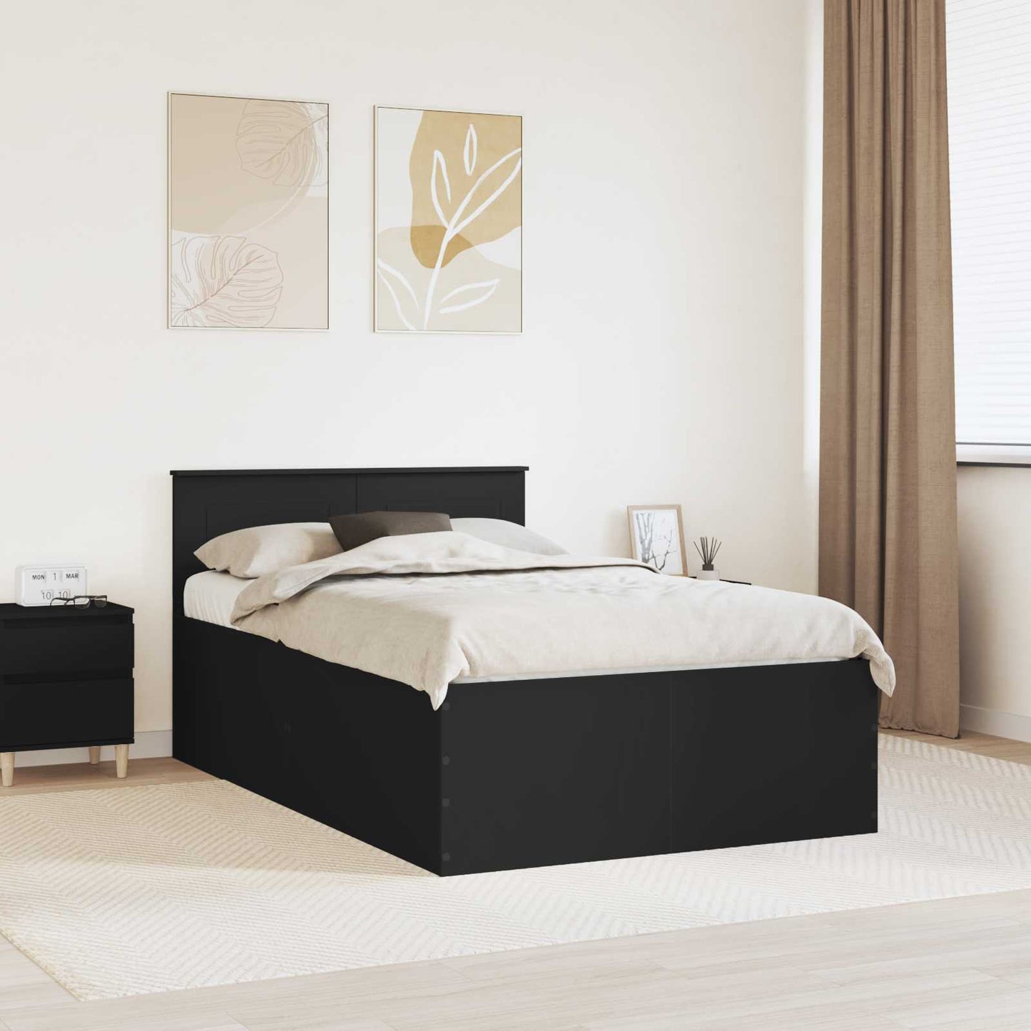 Bed Frame with Headboard Black 135 x 190 cm Engineered Wood
