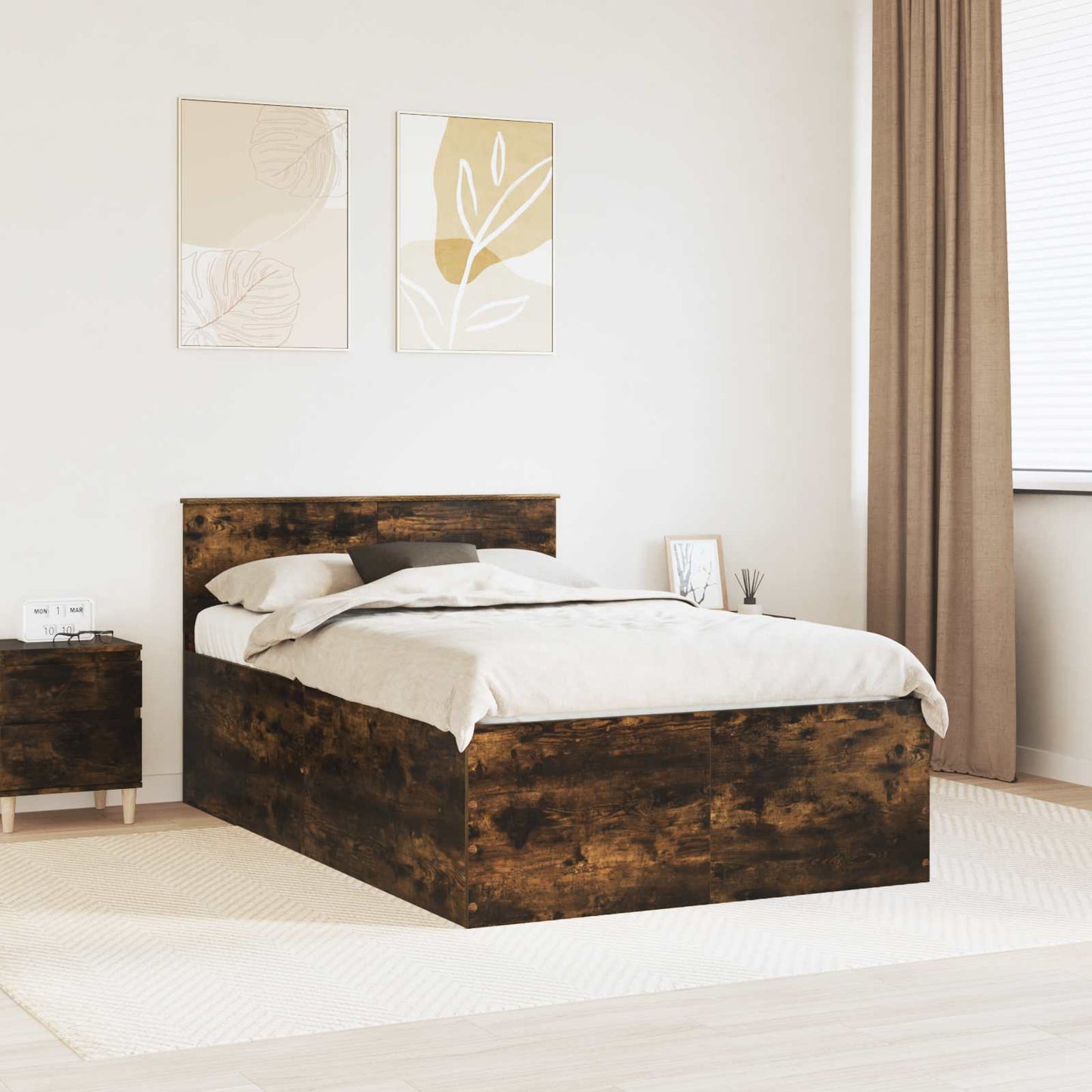 Bed Frame Smoked Oak 135 x 190 cm Engineered Wood