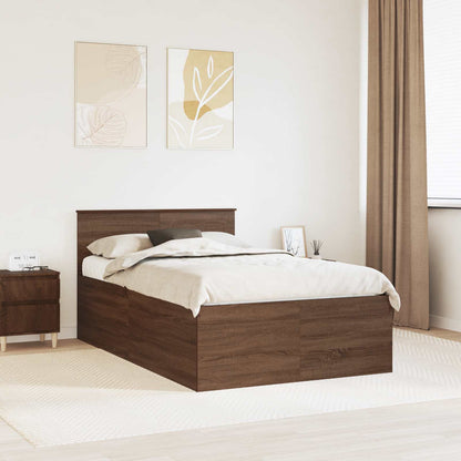 Bed Frame with Headboard Brown Oak 135 x 190 cm Engineered Wood
