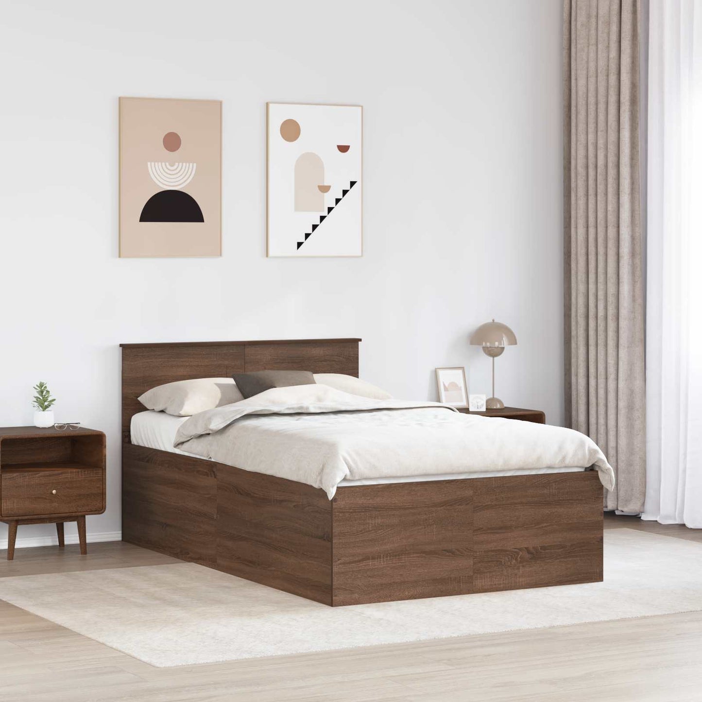 Bed Frame with Headboard Brown Oak 135 x 190 cm Engineered Wood